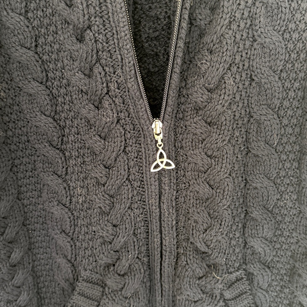 Aran Crafts Full Zip Hooded Knit Sweater In Navy Blue Size M - Picture 4 of 6